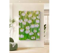 LCDIUDIU Pintura Al Óleo A Mano, Moderna Abstracta, Tulipanes Blancos, Campo De Flores, Plantas Sobre Lienzo, Textura, Obra De Arte Sin Marco, Arte De Pared para Sala De Estar, Dormitorio, Oficina,