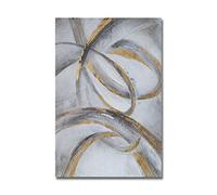 LCDIUDIU Pintura Al Oleo, Textura Gris Líneas Curvas Hoja De Oro Minimalista Obra De Arte Abstracta Moderna Original Pinturas Al Óleo Pintadas A Mano sobre Lienzo Arte De Pared para Sala De Estar Dor