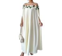 LCDIUDIU Vestido Largo De Manga Capa con Bordado Floral para Mujer,Cuello Redondo Transparente,Corte Holgado,Vestido Largo Recto,Elegante Caftán Abaya Fluido para Invitadas Boda,Vacaciones En La P