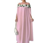 LCDIUDIU Vestido Largo De Manga Capa con Bordado Floral para Mujer,Cuello Redondo Transparente,Corte Holgado,Vestido Largo Recto,Elegante Caftán Fluido,Abaya para Invitada Boda,Vacaciones En La Pl