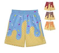 LCE Cream Shorts, Summer Cute Preppy Ice Cream Drip Baseball Shorts, Athletic Gym Shorts Elastic Waist with Pockets for 7-15 (J,S)