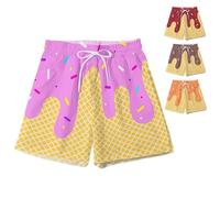 LCE Cream Shorts, Summer Cute Preppy Ice Cream Drip Baseball Shorts, Athletic Gym Shorts Elastic Waist with Pockets for 7-15 (H,S)