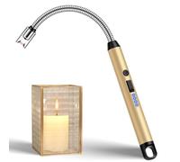 LcFun Mechero de barra largo USB con arco eléctrico, recargable, resistente a la intemperie, de plasma, para cocina, fuegos artificiales, chimenea, camping (dorado)