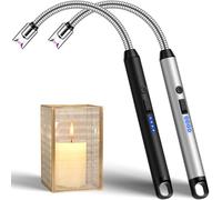 LcFun Mechero de barra recargable por USB, arco eléctrico, con cuello más largo, cerradura de seguridad, tipo C, recargable, encendedor de plasma para cocina, chimenea, fuegos artificiales (negro y