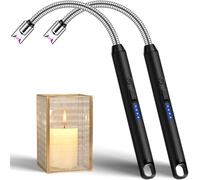 LcFun Mechero de barra recargable por USB, arco eléctrico, con cuello más largo, cerradura de seguridad, tipo C, recargable, encendedor de plasma para cocina, chimenea, fuegos artificiales (2 negros)