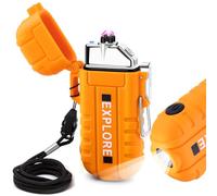 LcFun Mechero eléctrico a prueba de viento, encendedor de arco eléctrico, recargable por USB, encendedor para exteriores con linterna para camping, senderismo, regalos del día del padre para hombres