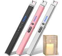 LcFun Mechero eléctrico de arco eléctrico, recargable por USB, con cerradura de seguridad, encendedor de plasma para vela, camping, fuegos artificiales, chimenea (negro+plat rosa)
