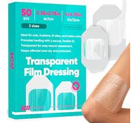 LCH - Paquete de 50 vendajes impermeables de película transparente I 2 tamaños: 2.36 x 2.75 y 4 x 4.75 pulgadas, vendajes impermeables para natación, cubierta de tatuaje de segunda piel, apósito