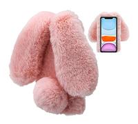 LCHDA Rabbit Funda para iPhone 11 Pro,Conejo Piel Conejito Oído Caso para Muchachas Linda Invierno Cálido Suave Peludo Bola Mullida Piel Pelo Felpa Protectora TPU Funda para iPhone 11 Pro(5.8")-Rosado