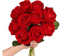 LCHJX 10 pcs Rosas Artificiales con Tallos de Toque Real