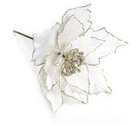 LCHJX 12 flores artificiales de Pascua de Navidad de 28 x 24 cm, flores falsas con purpurina, corona de Navidad, adornos para árbol de Navidad con tallos para decoración de Navidad, boda, fiesta