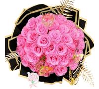LCHJX Bouquet de Flores secas exóticas 36 Pack DIY Glitter Roses Bouquet, Spring Hermoso Bouquet de Rosas Artificiales para graduaciones Aniversario de Bodas (Lila)