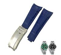 LCHJX Correa de cuero con extremo curvo de 20 mm para pulseras de cuero vacuno 116610 Submariner Oyster GMT Daytona con hebilla deslizante, 20mm-Silver Buckle