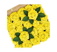 LCHJX Flores artificiales para decoración, 25 piezas de rosas falsas de espuma de aspecto real con tallos, ramo de boda, centros de mesa, fiestas, pasteles, decoración del hogar
