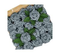 LCHJX Flores artificiales para decoración, 25 piezas de rosas falsas de espuma de aspecto real con tallos, ramo de boda, centros de mesa, fiestas, pasteles, decoración del hogar