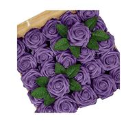 LCHJX Flores artificiales para decoración, 25 piezas de rosas falsas de espuma de aspecto real con tallos, ramo de boda, centros de mesa, fiestas, pasteles, decoración del hogar