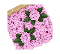 LCHJX Flores artificiales para decoración, 25 piezas de rosas falsas de espuma de aspecto real con tallos, ramo de boda, centros de mesa, fiestas, pasteles, decoración del hogar