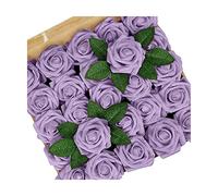 LCHJX Flores artificiales para decoración, 25 piezas de rosas falsas de espuma de aspecto real con tallos, ramo de boda, centros de mesa, fiestas, pasteles, decoración del hogar