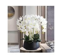 LCHJX Flores de Seda de orquídeas Artificiales en Maceta Negra, Gran Falso Phalaenopsis Arreglo para la Oficina en el hogar Mesa de Comedor de baño Decoración Moderna