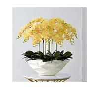 LCHJX Gran orquídea Artificial con jarrón Blanco Decorativo PU Phalaenopsis Flores Artificiales Arreglo de Plantas Falsas en macetas Centros de Mesa decoración del hogar