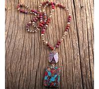 LCHJX Joyas de Moda Piedras Naturales Piedra de Cristal Anudada Semi Precious Stone Boho Multi Colgante Collar Mujeres Regalo