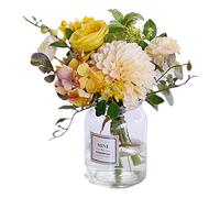 LCHJX Ramos de flores artificiales y jarrones, rosas de colores mixtos en el hogar y la cocina, ramo de decoración de mesa, centro de mesa, oficina, boda, fiesta, decoración (color: amarillo)