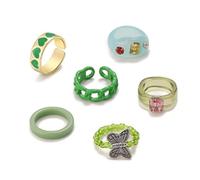 LCHJX RESINA ACRYLIC Diamond Ring Juego de 6 piezas Color de gelatina creativa Anillo de índice de cuentas de arroz