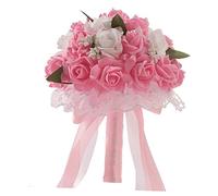 LCHJX Rosas artificiales con mango de satén para novia, dama de honor, ramo de flores de seda, arreglos de boda, fiesta, decoración del hogar