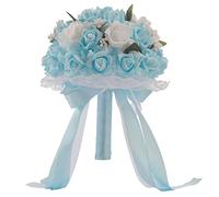 LCHJX Rosas artificiales con mango de satén para novia, dama de honor, ramo de flores de seda, arreglos de boda, fiesta, decoración del hogar