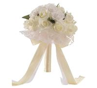LCHJX Rosas artificiales con mango de satén para novia, dama de honor, ramo de flores de seda, arreglos de boda, fiesta, decoración del hogar
