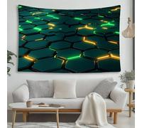 LCHMQ Azulejos Hexagonales de Ciencia Ficción Tapiz Bordes Verdes Brillantes Tapiz Decorativo Pared Tela Decorativa de Pared Para Dormitorio o Dormitorio 150x100cm