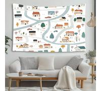 LCHMQ Mapa de ciudad de dibujos animados Tapiz Casas caprichosas Tapiz Decorativo Pared Tela Decorativa de Pared Para o Dormitorio 150x100cm