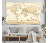 LCHMQ Mapamundi Antiguo Tapiz Tela Decorativa Rosa de los Vientos del Mundo Antiguo Tapiz de Pared Grande como de Habitación 200x150cm