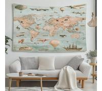 LCHMQ Mapamundi Retro Tapiz Aviones Ilustrados de Pared Tapiz de Ropa de Cama Manta de Playa Para Dormitorio Sala de Estar 150x130cm