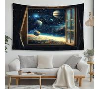 LCHMQ Tapiz de Vista de Ventana de Ciencia Ficción a Planetas Tapices de Pared Paisaje de Galaxia de Estilo Fantasía Arte de Pared para Fiesta de Dormitorio 230x210cm