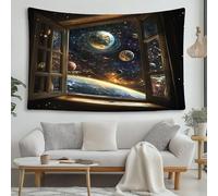 LCHMQ Vista de Ventana al Espacio Profundo y Planetas Tapiz Tela Decorativa Galaxia Nebulosa de Estilo Ciencia Ficción Póster para Pared Grande en Tela o de Pared Ideal como de Habitación 200x150cm