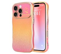 LCHULLE Compatible con iPhone 16 Pro Max Funda Love Corazón Niña Teléfono Móvil Ondas Forma Rizada con Protección de Cámara Elevada Funda Galvanizada Girls Case para iPhone 16 Pro Max Colorido Rojo