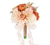 LCiclly Ramos de Boda para Novia, Dama de Honor, Ramo de Rosas Artificiales de Seda Artificial de Color Naranja Quemado, Ramo de Novia para Boda, otoño, Bohemio, rústico, decoración de Iglesia (8.6
