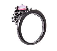 Lckiioy Princesa Corazón Negro Ópalo de Fuego Cúbico Anillo Rosa Tamaño 7