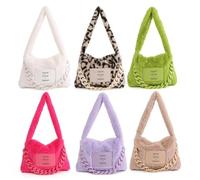 LCKKJHG Bolsa De Peluche Bolsos de hombro felpa for mujer, bolsos invierno for axilas, patrón cebra y leopardo, mano esponjosos, monederos pequeños(Rose Red)