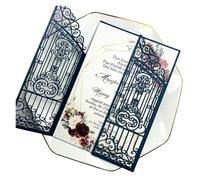 LCKKJHG Invitaciones Boda 50 tarjetas de invitación boda con corte láser diamantes imitación esmeralda, invitaciones matrimonio en forma rosa para la Fiesta(Light green,Just Laser Cut Card)