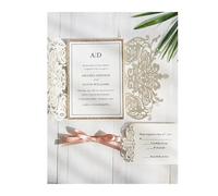 LCKKJHG Invitaciones Boda Invitación de boda rosa con flores láser y purpurina dorada(Pink)