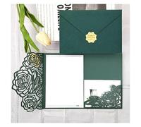 LCKKJHG Invitaciones Boda Kit de 10 piezas invitaciones boda cortadas con láser verde bosque, tarjeta cumpleaños floral tríptico imprimible para la Fiesta(Dark Green,Cover and Envelope)