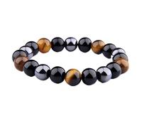 LCKKJHG Pulsera De Cristal Pulseras de cuentas de ojo de tigre de hematita de obsidiana negra for hombre y mujer, joyería de protección magnética(10mm)