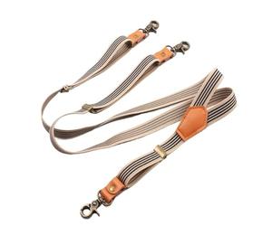 LCKKJHG Tirantes Hombre Tirantes vintage de piel sintética con tres ganchos y hebilla flexible bronce a rayas marrones(Beige)