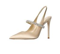 LCKKJHG Zapatos De Boda Mujer Sandalias de Diamantes for Mujer, Talla 34-45, tacón Fino, Puntiagudas, de Cuero, Tacones Altos, Zapatos de Boda for Mujer(Apricot 8CM Heel,41)