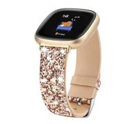 Lcklill Compatible con correas Fitbit Versa 3/Fitbit Versa 4/Fitbit Sense/Sense 2, correa de cuero brillante con purpurina para Fitbit Sense 2/Sense/Versa 4/Versa 3 (oro rosa)