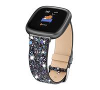 Lcklill Compatible con Fitbit Versa 3/4 y Sense 2, correa de cuero brillante con purpurina para reloj inteligente Fitbit (negro)