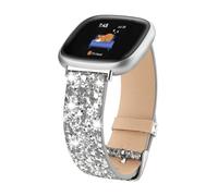 Lcklill Compatible con Fitbit Versa 3/4 y Sense 2, correa de cuero brillante con purpurina para reloj inteligente Fitbit (plateado)