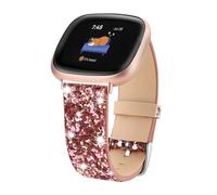 Lcklill Compatible con Fitbit Versa 3/Versa 4/Fitbit Sense/Sense 2, correa de cuero brillante con purpurina para mujer, accesorios para reloj inteligente (rosa)